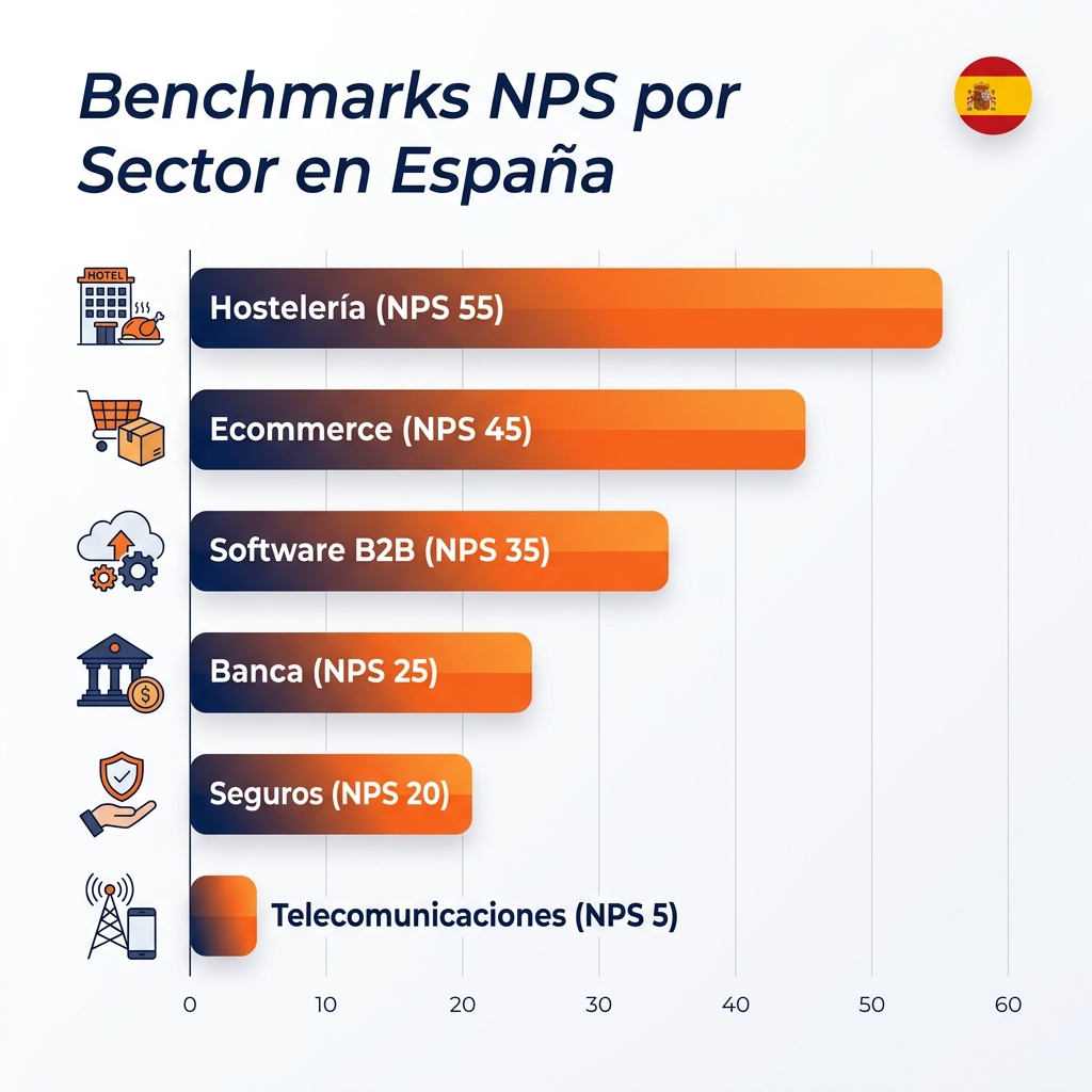 Gráfico de NPS por sector en España 2026